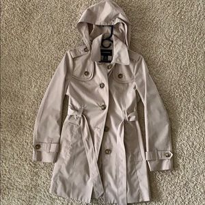 London Fog khaki trench coat with hood and belt